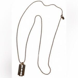 Gold Razor Blade Pendant Necklace – Long Chain, One Size – Edgy Statement